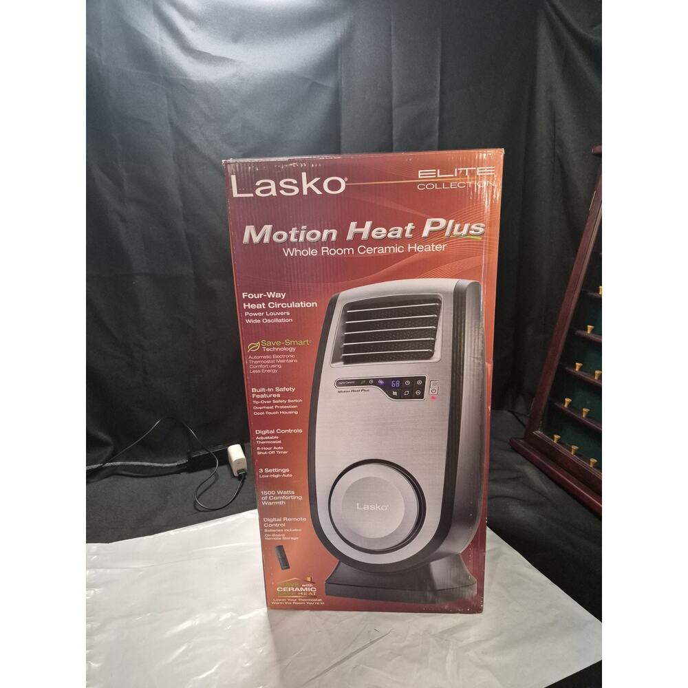 New Lasko Motion Heat Plus Ceramic Tower Heater CC23155 Still In Box Never Used